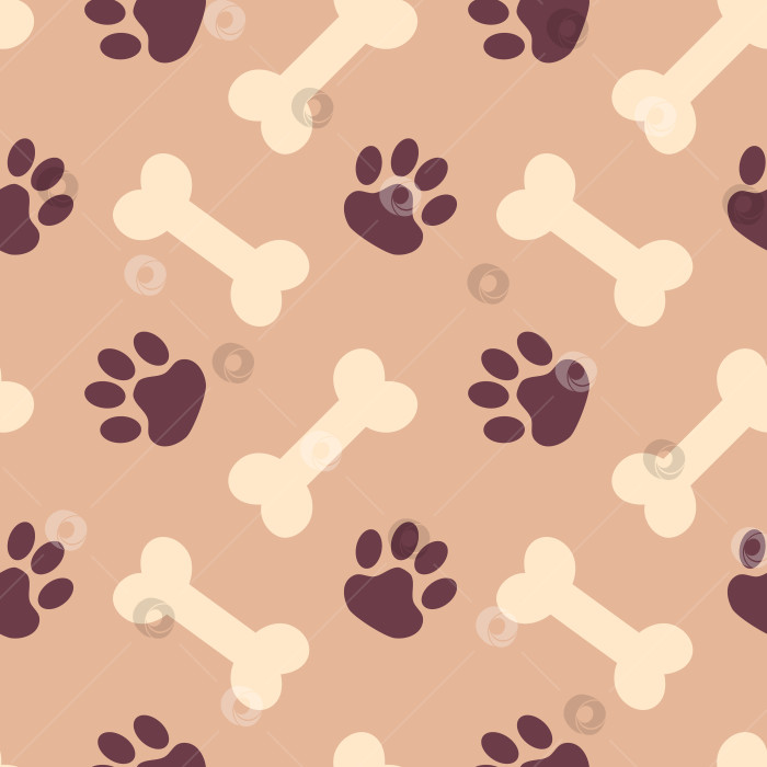 Скачать Бесшовный векторный узор из стилизованных костей и отпечатков ног в монохромном исполнении, повторяющий органические формы для текстиля, упаковки и дизайна фотосток Ozero