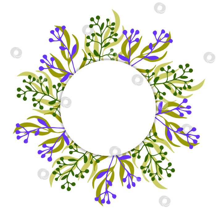 Скачать Векторная весенняя картинка. Рамка из цветных ягод, веток и листьев вокруг белого круга. Поздравительная открытка. фотосток Ozero