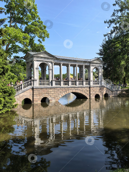 Скачать Пушкин, Санкт-Петербург, Россия - 14 июня 2025 года. Мраморный мост в Екатерининском парке с отражением в воде фотосток Ozero