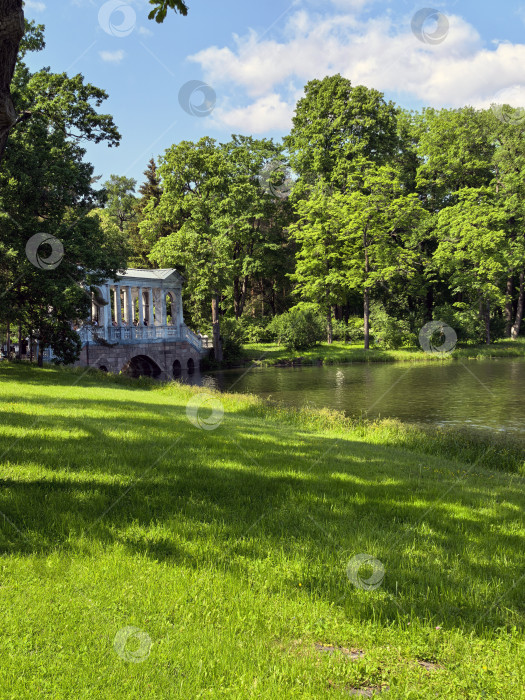 Скачать Пушкин, Санкт-Петербург, Россия - 14 июня 2025 года. Мраморный мост в Екатерининском парке с отражением в воде фотосток Ozero