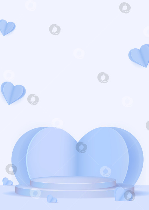 Скачать Вертикальный баннер формата А4 с подиумом и сердечками в бумажном стиле. Место для текста. День святого Валентина, 8 марта, День матери, день рождения, свадьба. Шаблон листовки, рекламный баннер, шаблон для публикации в социальных сетях фотосток Ozero