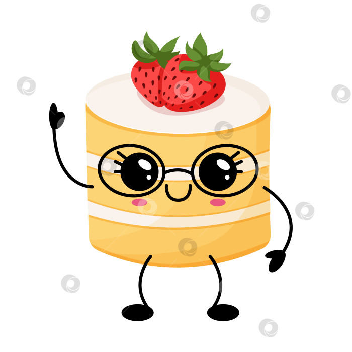 Скачать Милый кавайный клубничный торт с мультяшным персонажем фотосток Ozero