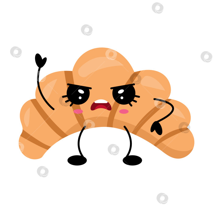 Скачать Иллюстрация мультяшного персонажа из кавайного круассана с сердитым круассаном фотосток Ozero