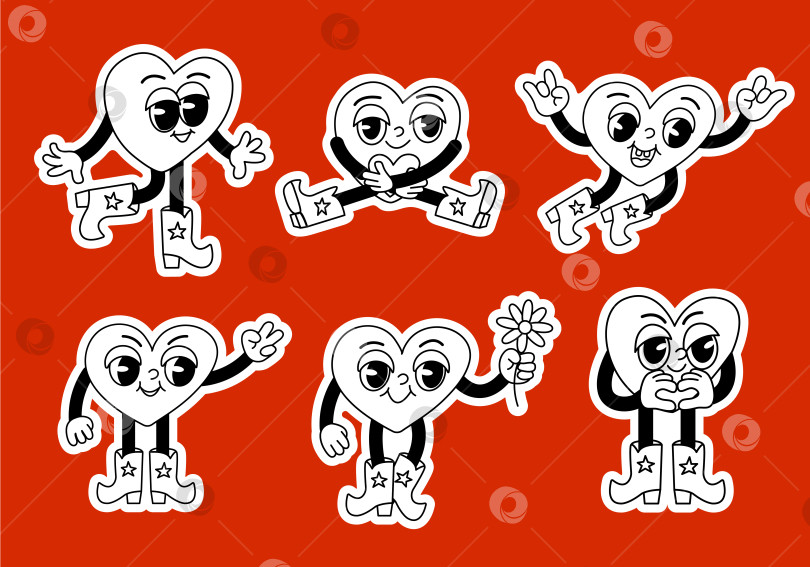 Скачать Набор черно-белых наклеек "Заводные сердечки" фотосток Ozero