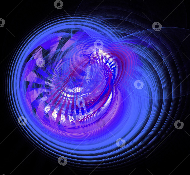 Скачать Сине-фиолетовый узор из расходящихся кругов и лучей на черном фоне. Абстрактная фрактальная текстура. 3D-рендеринг. 3D-иллюстрация. фотосток Ozero