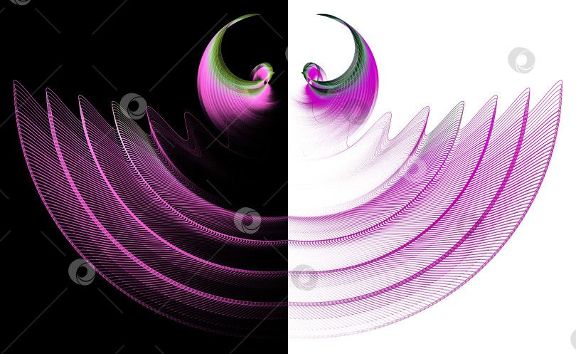 Скачать Волнистые и острые изогнутые полосатые фиолетовые абстрактные лезвия на черно-белом фоне. Набор. Иконка, логотип, символ, вывеска. 3D-рендеринг. 3D-иллюстрация. фотосток Ozero