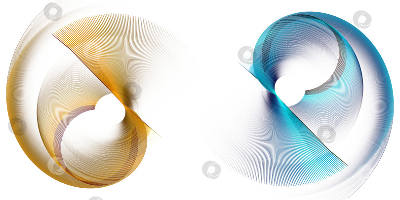 Скачать Желтые и светло-голубые абстрактные пропеллеры с изогнутыми и прямыми лопастями вращаются на белом фоне. Набор. Иконка, логотип, символ, вывеска. 3D-рендеринг. 3D-иллюстрация. фотосток Ozero