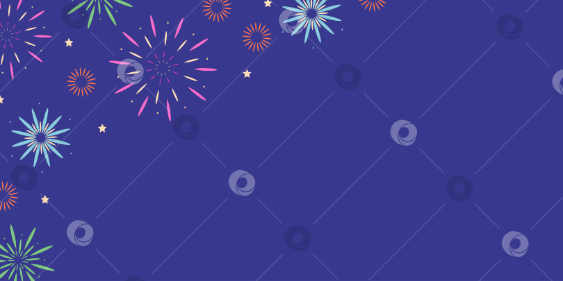 Скачать Фон с фейерверком в левом нижнем углу на фоне ночного неба. Векторная рисованная иллюстрация для ваших проектов. фотосток Ozero