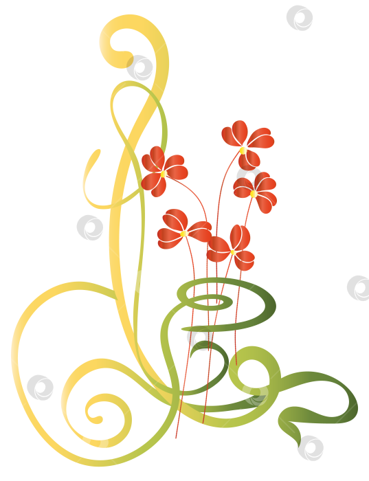 Скачать Букет из простых маленьких цветочков и завитушек с желто-зеленым градиентом для печати на одежде, кружках, в качестве наклеек, для открыток и веб-сайтов. фотосток Ozero