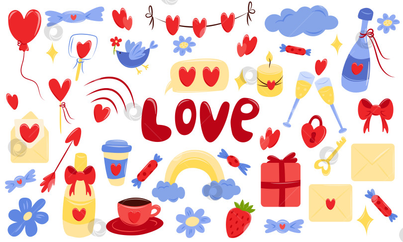 Скачать Набор векторных эскизов ко Дню Святого Валентина. Любовь, праздник, эскиз, День святого Валентина, сладости, картинки. Изолированный персонаж фотосток Ozero