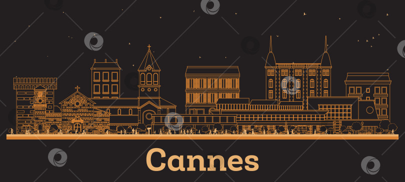 Скачать Очертите горизонт французского города Канны с оранжевыми зданиями. Иллюстрация. Концепция деловых поездок и туризма в сочетании с современной архитектурой. Городской пейзаж Канн с достопримечательностями. фотосток Ozero