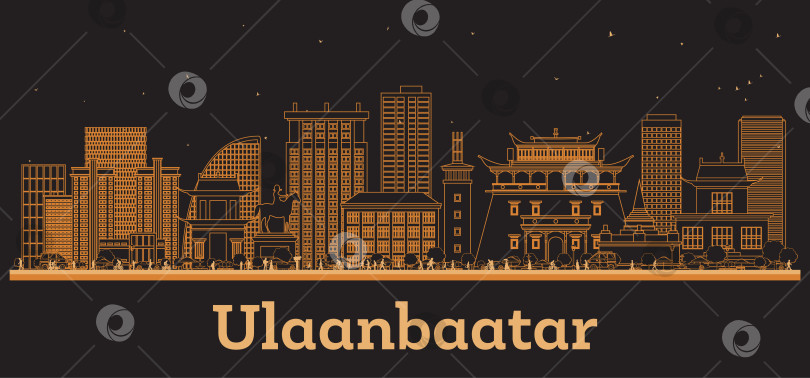 Скачать Очертите горизонт монгольского города Улан-Батор оранжевыми зданиями. Иллюстрация. Концепция деловых поездок и туризма в сочетании с современной архитектурой. Городской пейзаж Улан-Батора с достопримечательностями. фотосток Ozero