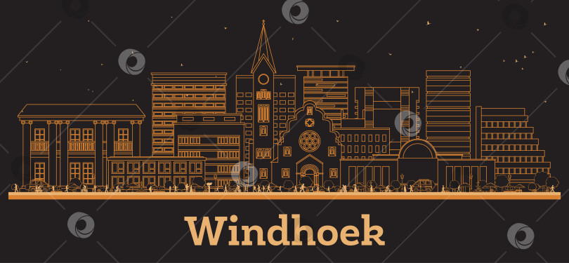 Скачать Очертите горизонт города Виндхук, Намибия, оранжевыми зданиями. Иллюстрация. Концепция деловых поездок и туризма в сочетании с современной архитектурой. Городской пейзаж Виндхука с достопримечательностями. фотосток Ozero