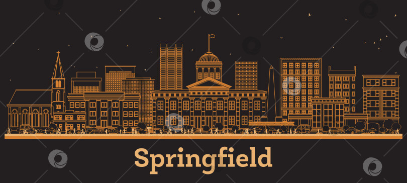 Скачать Очертите горизонт Спрингфилда, штат Иллинойс, с оранжевыми зданиями. Иллюстрация. Деловые поездки и концепция в сочетании с современной архитектурой. Городской пейзаж Спрингфилда, США, с достопримечательностями. фотосток Ozero
