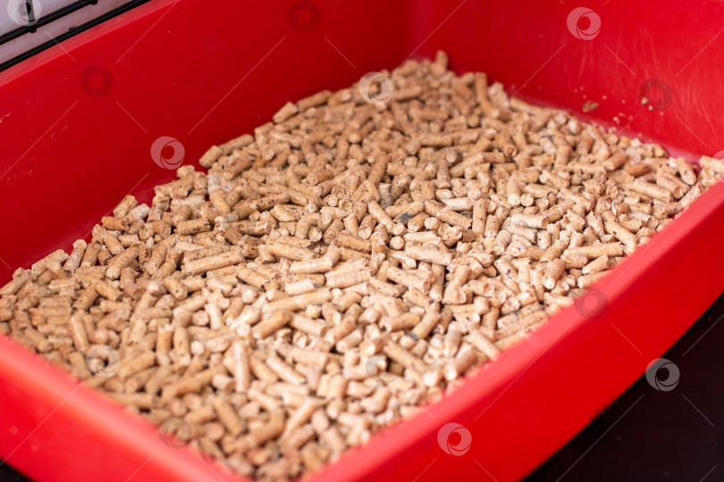 Скачать Внутренняя сцена, демонстрирующая экологически чистый наполнитель для кошачьих туалетов с мягким освещением и гигиеническим оформлением фотосток Ozero