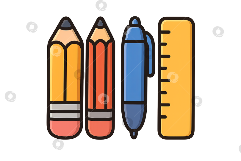 Скачать Канцелярские принадлежности Back to school с карандашами, ручкой, линейкой на прозрачном фоне фотосток Ozero
