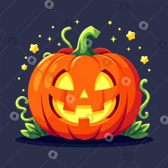 Скачать Улыбающийся Тыквенный фонарь со светящимися огнями в звездную ночь Хэллоуина фотосток Ozero