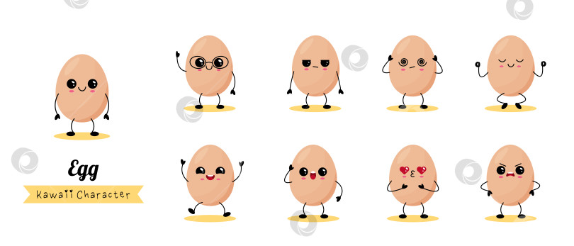 Скачать Набор персонажей Kawaii Egg с разными эмоциями фотосток Ozero