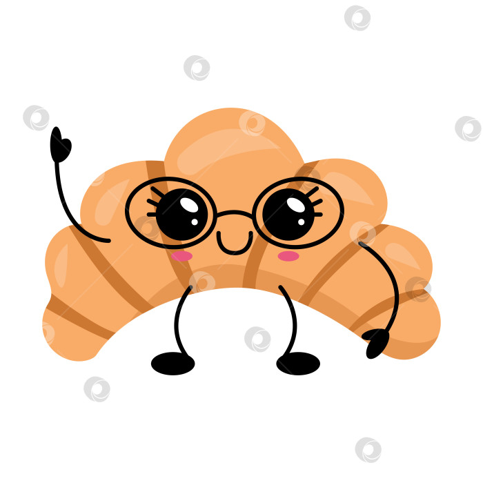 Скачать Милый Кавайный Персонаж из Круассана в очках фотосток Ozero