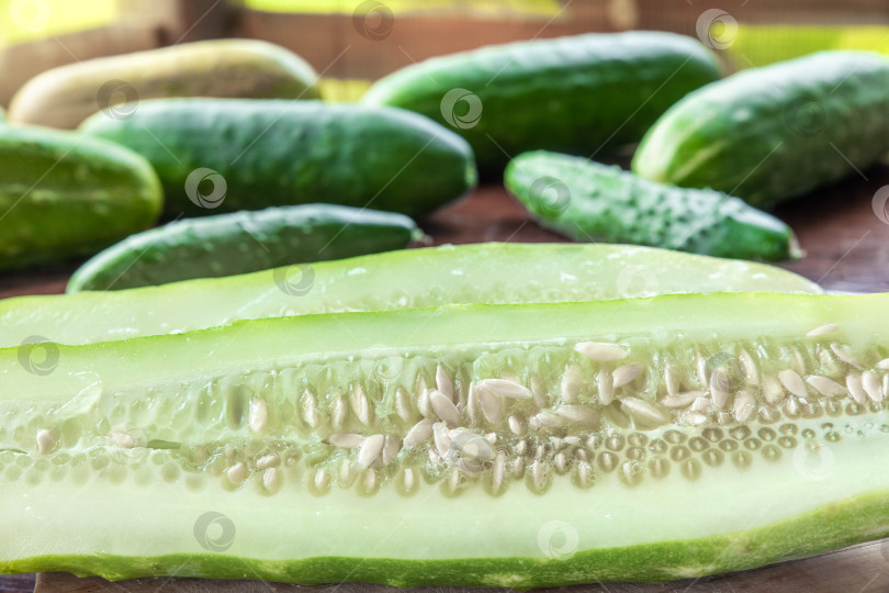 Скачать Свежие фермерские огурцы на старом столе. фотосток Ozero
