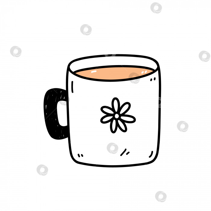 Скачать Симпатичная чашка кофе, выделенная на белом фоне. Векторная рисованная иллюстрация в стиле каракулей. Идеально подходит для открыток, меню, логотипа, украшений. фотосток Ozero