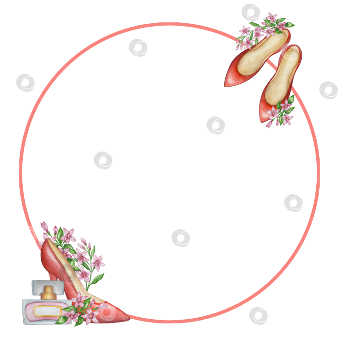 Скачать Набор женских аксессуаров, выполненных акварелью. Косметика, обувь, духи, платье, сумка, солнцезащитные очки, польский клипарт. Для наклеек для ежедневника, текстильных принтов, поделок. фотосток Ozero