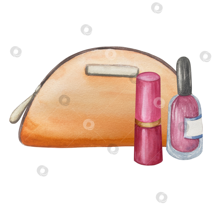 Скачать Набор женских аксессуаров, выполненных акварелью. Косметика, обувь, духи, платье, сумка, солнцезащитные очки, польский клипарт. Для наклеек для ежедневника, текстильных принтов, поделок. фотосток Ozero