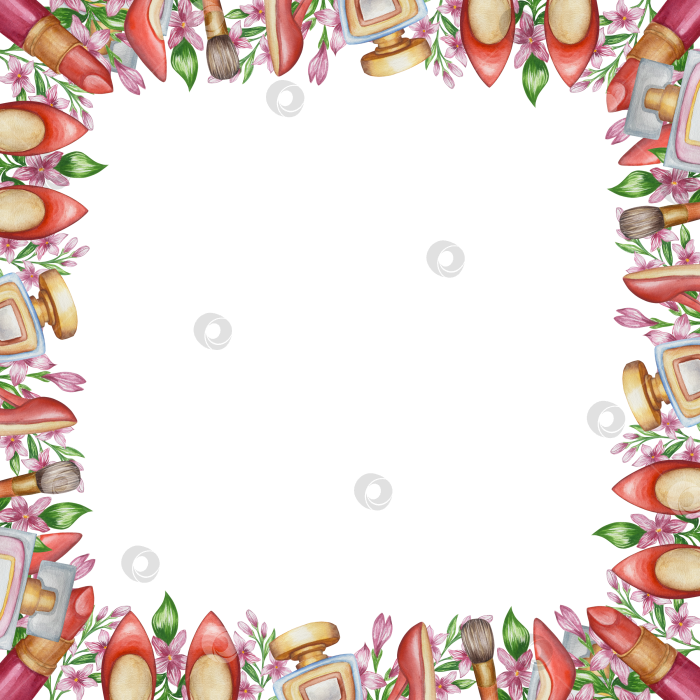 Скачать Набор женских аксессуаров, выполненных акварелью. Косметика, обувь, духи, платье, сумка, солнцезащитные очки, польский клипарт. Для наклеек для ежедневника, текстильных принтов, поделок. фотосток Ozero