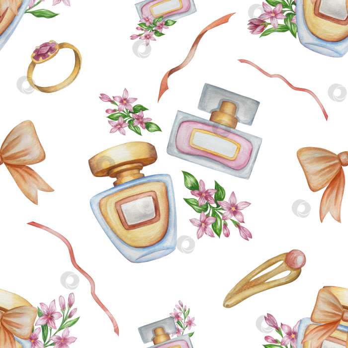 Скачать Набор женских аксессуаров, выполненных акварелью. Косметика, обувь, духи, платье, сумка, солнцезащитные очки, польский клипарт. Для наклеек для ежедневника, текстильных принтов, поделок. фотосток Ozero