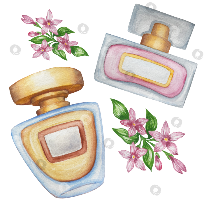 Скачать Набор женских аксессуаров, выполненных акварелью. Косметика, обувь, духи, платье, сумка, солнцезащитные очки, польский клипарт. Для наклеек для ежедневника, текстильных принтов, поделок. фотосток Ozero