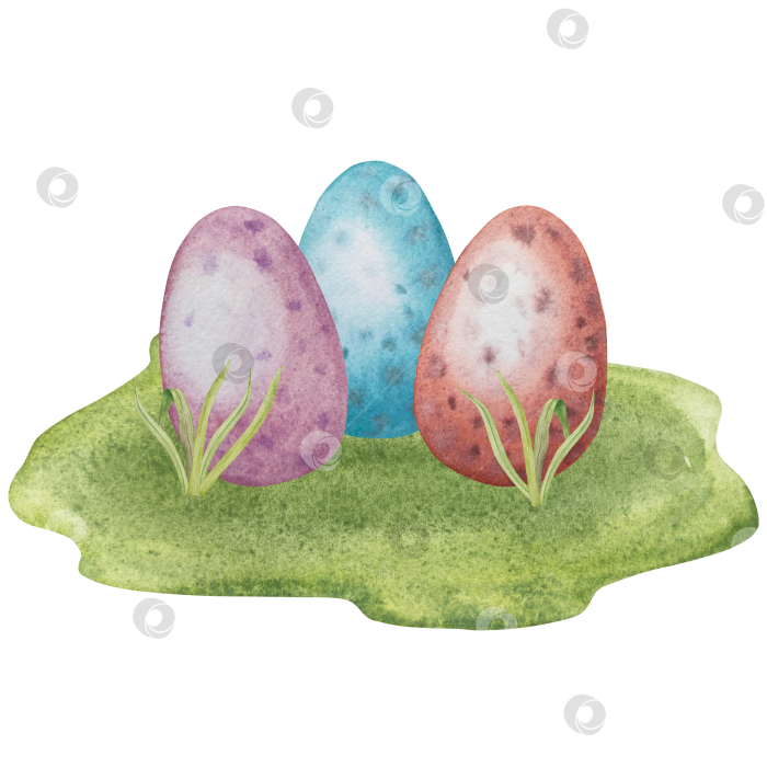 Скачать Традиционный набор праздничных элементов декора "Пасхальный цветок". Акварельная иллюстрация. Разноцветные яйца, узелки, весенние садовые цветы и корзина. Пасхальный набор украшений для букетов, венков, открыток, поздравлений. фотосток Ozero