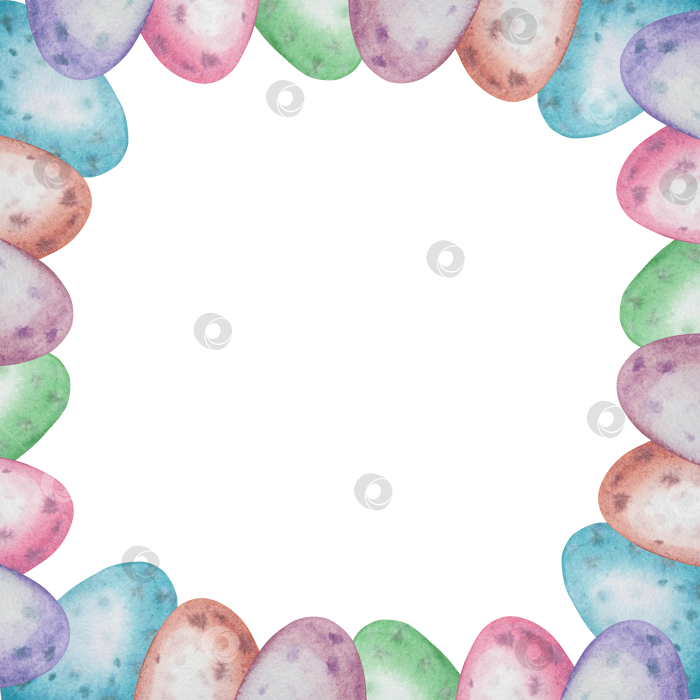 Скачать Традиционный набор праздничных элементов декора "Пасхальный цветок". Акварельная иллюстрация. Разноцветные яйца, узелки, весенние садовые цветы и корзина. Пасхальный набор украшений для букетов, венков, открыток, поздравлений. фотосток Ozero