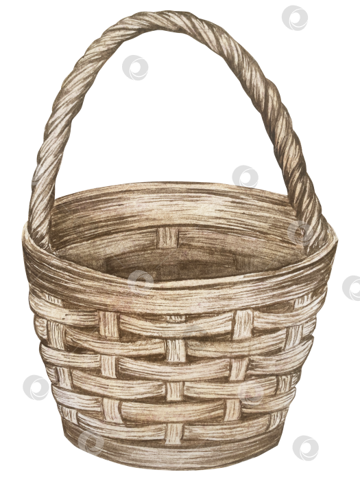 Скачать Традиционный набор праздничных элементов декора "Пасхальный цветок". Акварельная иллюстрация. Разноцветные яйца, узелки, весенние садовые цветы и корзина. Пасхальный набор украшений для букетов, венков, открыток, поздравлений. фотосток Ozero