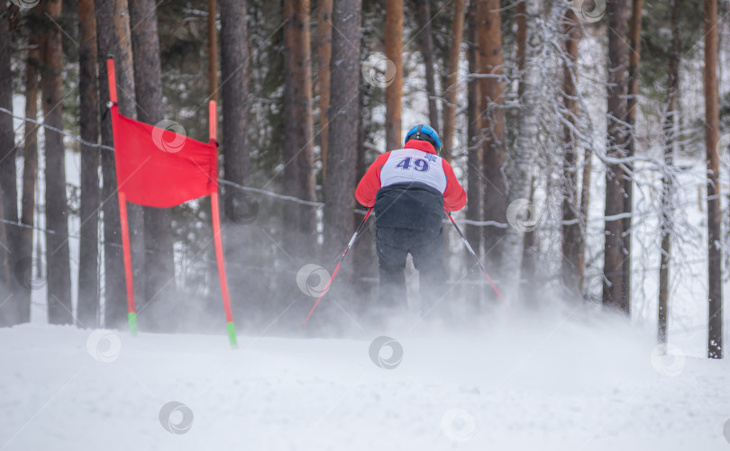 Скачать Россия, Красноярск 25 февраля 2025г. Мальчик лыжник, спускается на лыжах по снежному склону. фотосток Ozero
