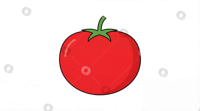 Скачать Плоская векторная иллюстрация. Красный помидор в ярких красных и зеленых цветах,с пробелом для копирования фотосток Ozero