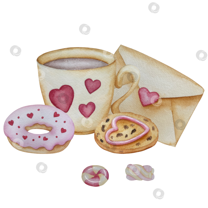 Скачать Большой набор акварельных элементов для оформления дня Святого Валентина. Милые акварельные значки, символ романтики, любви для печати, открыток, плакатов, наклеек фотосток Ozero