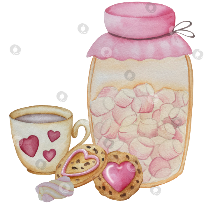 Скачать Большой набор акварельных элементов для оформления дня Святого Валентина. Милые акварельные значки, символ романтики, любви для печати, открыток, плакатов, наклеек фотосток Ozero