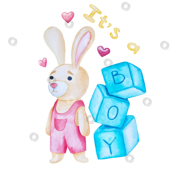 Скачать Набор акварельных иллюстраций для детского праздника с плюшевым мишкой и воздушными шариками для поздравительных открыток на детские праздники, приглашений на детские дни рождения, веб-сайта и упаковки. фотосток Ozero