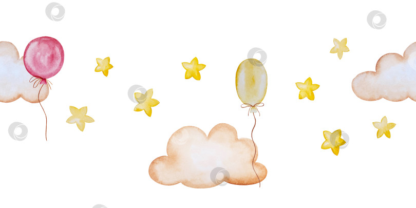 Скачать Набор акварельных иллюстраций для детского праздника с плюшевым мишкой и воздушными шариками для поздравительных открыток на детские праздники, приглашений на детские дни рождения, веб-сайта и упаковки. фотосток Ozero