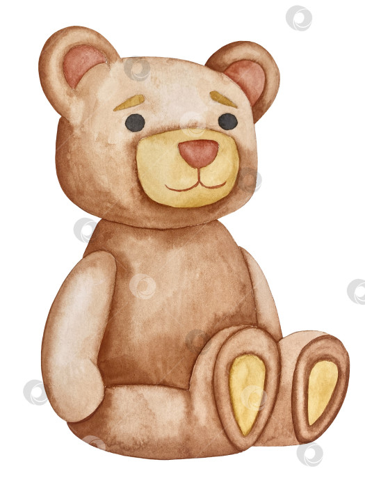 Скачать Набор акварельных иллюстраций для детского праздника с плюшевым мишкой и воздушными шариками для поздравительных открыток на детские праздники, приглашений на детские дни рождения, веб-сайта и упаковки. фотосток Ozero