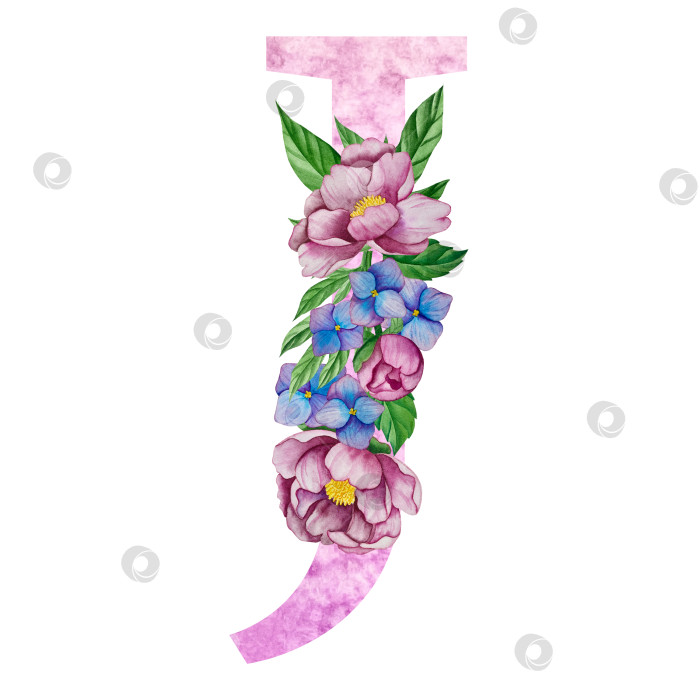 Скачать Цветочный алфавит, набор букв с акварельными цветами и листьями. Монограммы-инициалы идеально подходят для свадебных приглашений, поздравительных открыток, логотипов, плакатов и другого дизайна. Ручная роспись. фотосток Ozero