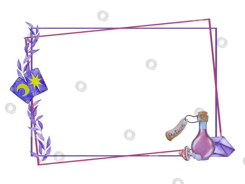 Скачать Набор акварельных иллюстраций с мифическими эзотерическими элементами и духовными колдовскими предметами. Книга заклинаний, небесные кристаллы, зелья, свечи, грибы, карты Таро. Идеально подходит для фэнтезийного дизайна и колдовских визуальных эффектов фотосток Ozero