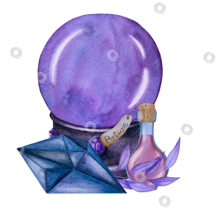 Скачать Набор акварельных иллюстраций с мифическими эзотерическими элементами и духовными колдовскими предметами. Книга заклинаний, небесные кристаллы, зелья, свечи, грибы, карты Таро. Идеально подходит для фэнтезийного дизайна и колдовских визуальных эффектов фотосток Ozero