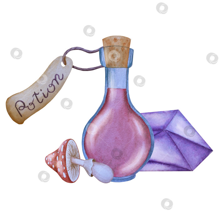 Скачать Набор акварельных иллюстраций с мифическими эзотерическими элементами и духовными колдовскими предметами. Книга заклинаний, небесные кристаллы, зелья, свечи, грибы, карты Таро. Идеально подходит для фэнтезийного дизайна и колдовских визуальных эффектов фотосток Ozero