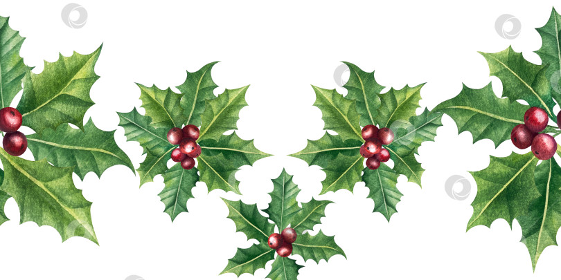 Скачать Набор ярких акварельных иллюстраций с изображением омелы и ягод остролиста. Коллекция акварельных веток, листьев и ягод рождественской елки для новогодних поздравительных открыток и оформления баннеров фотосток Ozero