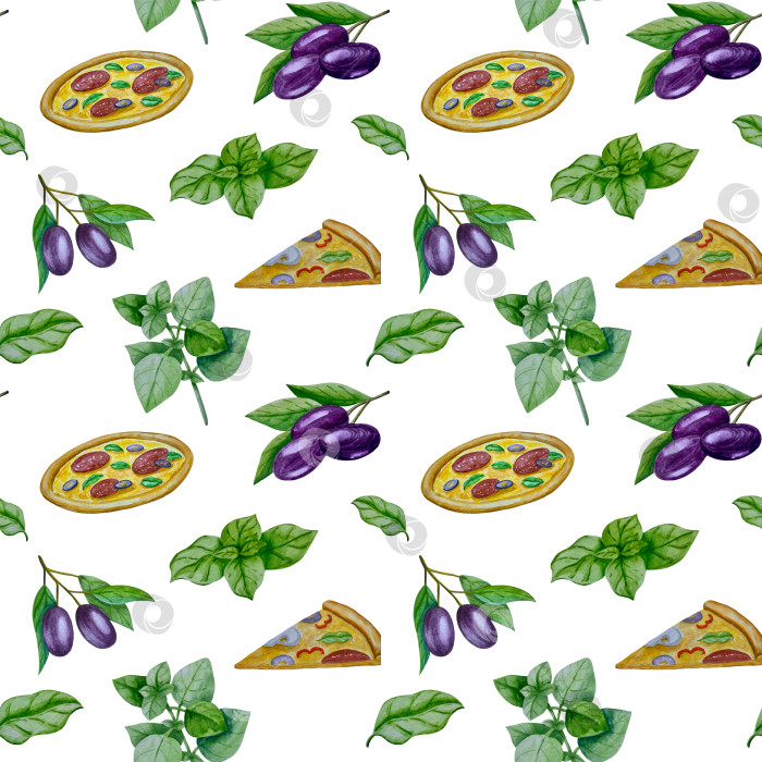 Скачать Акварельная иллюстрация пиццы и набора иллюстраций ингредиентов. Нарисованная от руки итальянская еда быстрого приготовления на белом фоне. фотосток Ozero