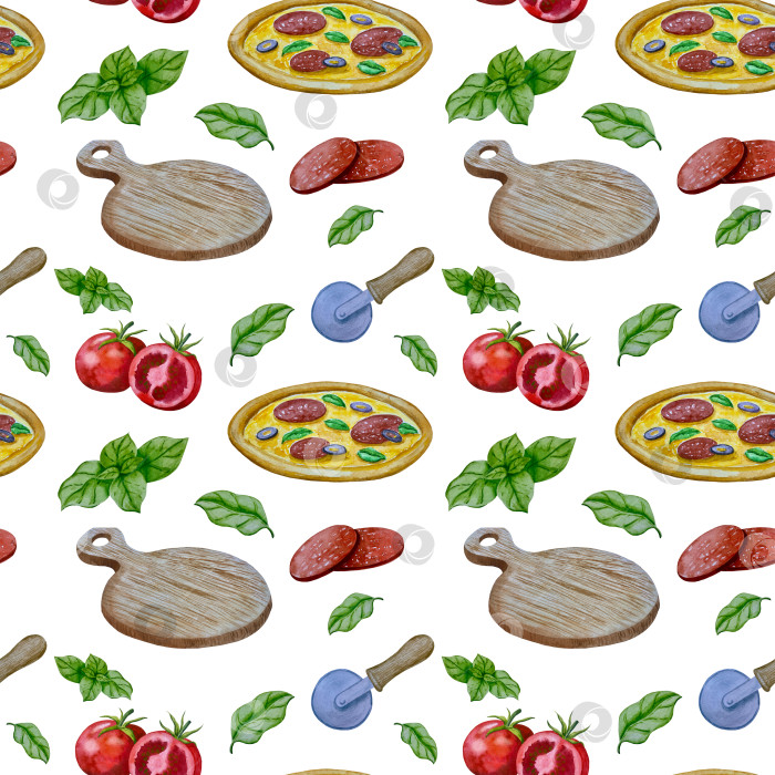 Скачать Акварельная иллюстрация пиццы и набора иллюстраций ингредиентов. Нарисованная от руки итальянская еда быстрого приготовления на белом фоне. фотосток Ozero