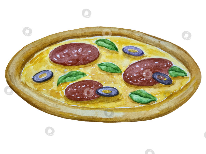 Скачать Акварельная иллюстрация пиццы и набора иллюстраций ингредиентов. Нарисованная от руки итальянская еда быстрого приготовления на белом фоне. фотосток Ozero
