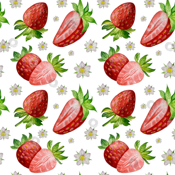 Скачать Акварельный клипарт с клубникой. Выделенная клубника, красные ягоды и листья на белом фоне. Реалистичная иллюстрация ручной росписи для чая, варенья или этикетки натуральной косметики фотосток Ozero