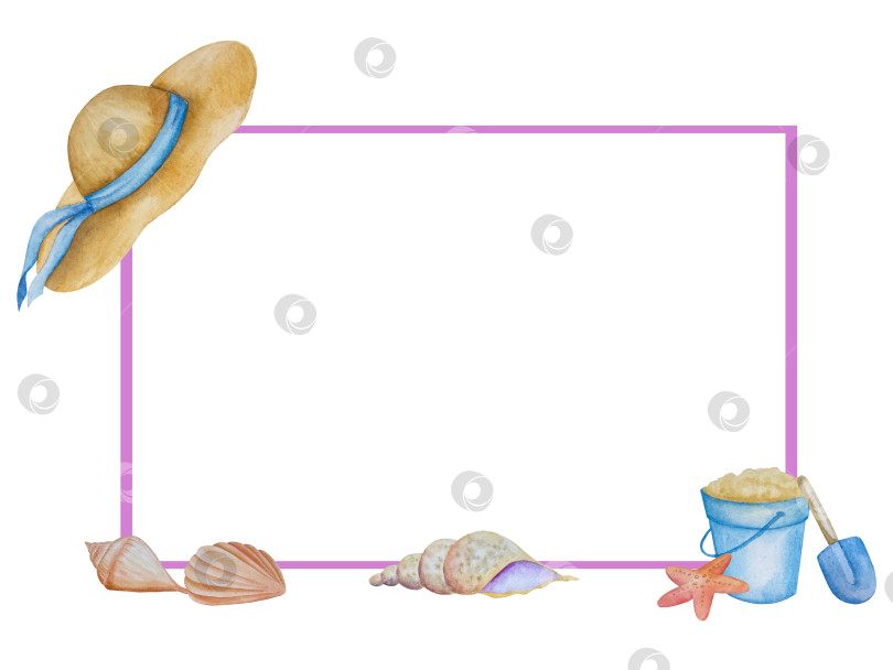 Скачать Летний пляжный набор, нарисованный акварелью от руки, с элементами прибрежного курорта, такими как пальма, пляжный зонт, коктейли, ракушки, солнцезащитные очки, шляпа и цветы. Элементы для дизайна открыток, упаковки, веб-сайта. фотосток Ozero